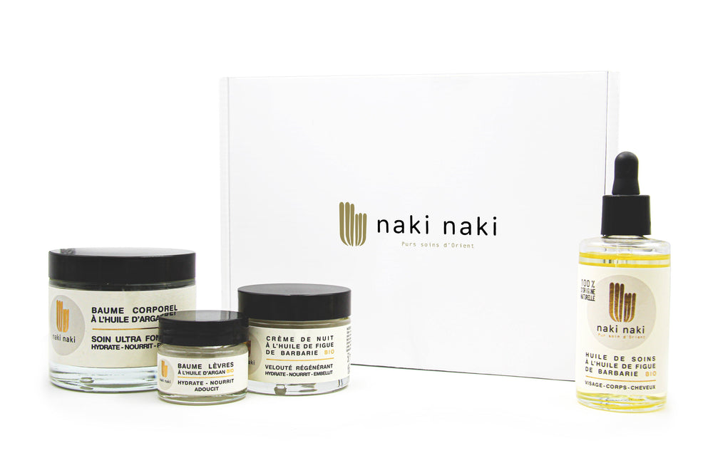 Coffret de soins à base d'huile de pépin de figue de Barbarie bio + Baume a lèvre offert - NAKI-NAKI